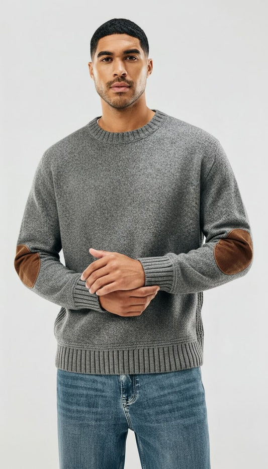 Men's Crew Neck Elbow Patch Sweater – Sutton James
