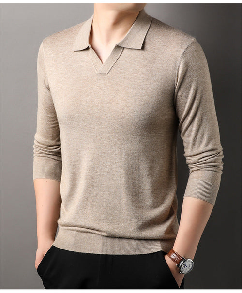 Benjamin | Men's Long Sleeve V-Neck Polo Shirt Sutton James