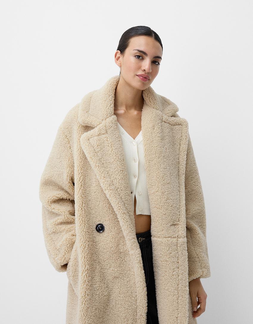 Women’s Teddy Coat – Long Oversized Fit – Faux Shearling – Double-Breasted Sutton James