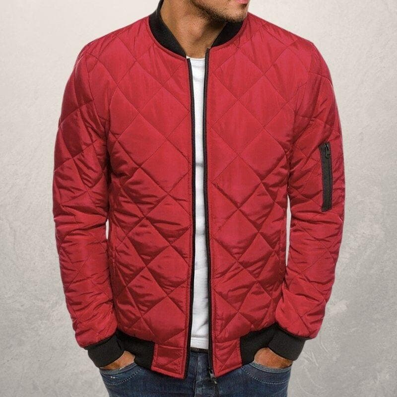 Men’s Bomber Jacket – Quilted Diamond Pattern – Wind Resistant – Ribbed Trim – Utility Pocket Sutton James