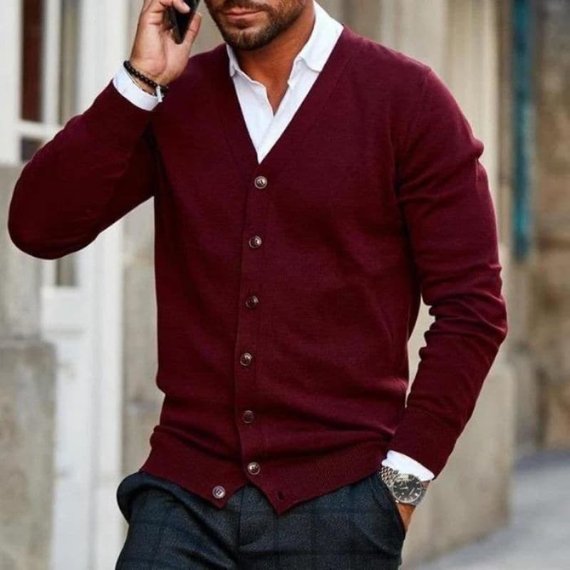 Men’s Cardigan – Soft Knit – Regular Fit – V-Neck – Button Front – Ribbed Trim Sutton James