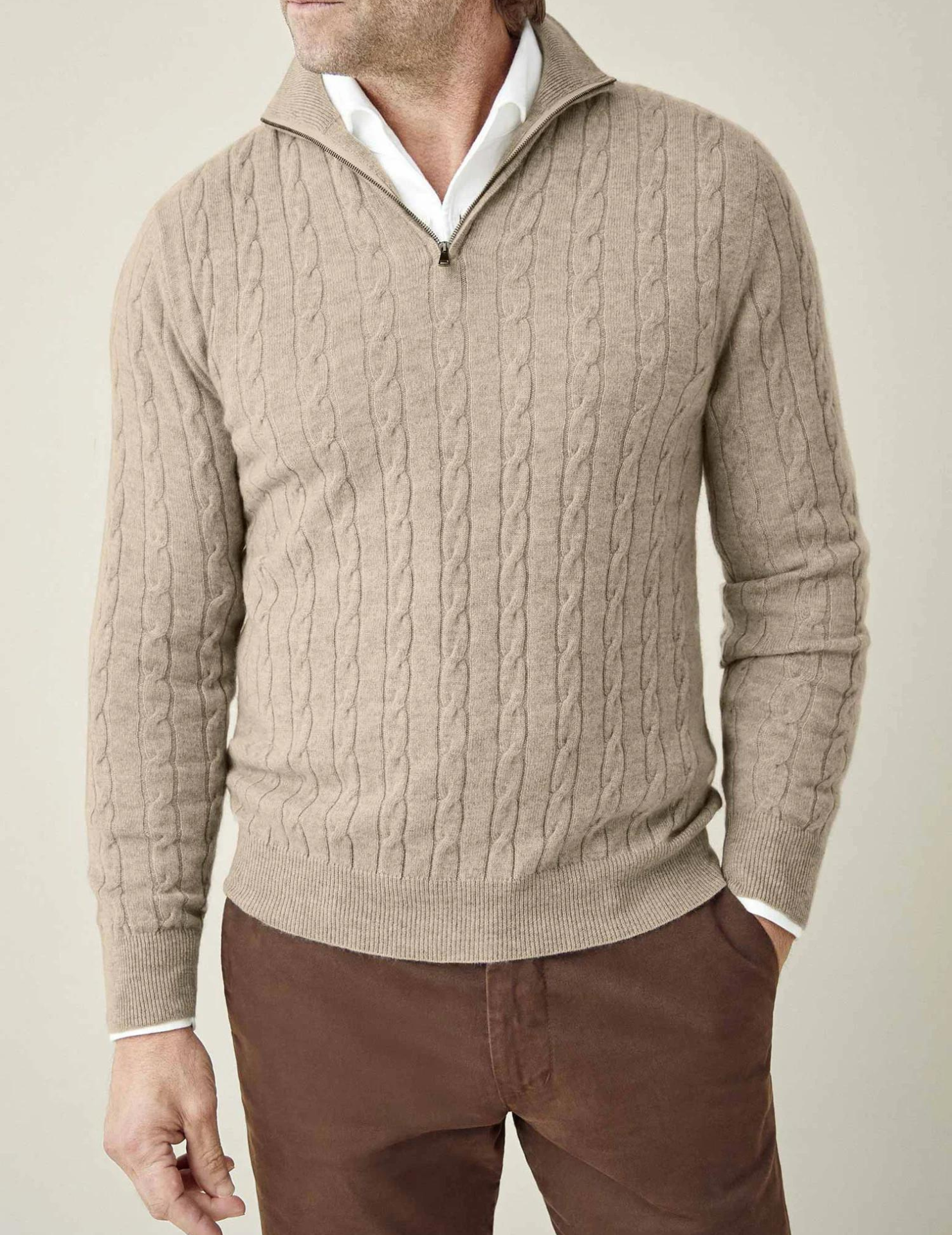Castello | Cable Knit Zipper Sweater Sutton James