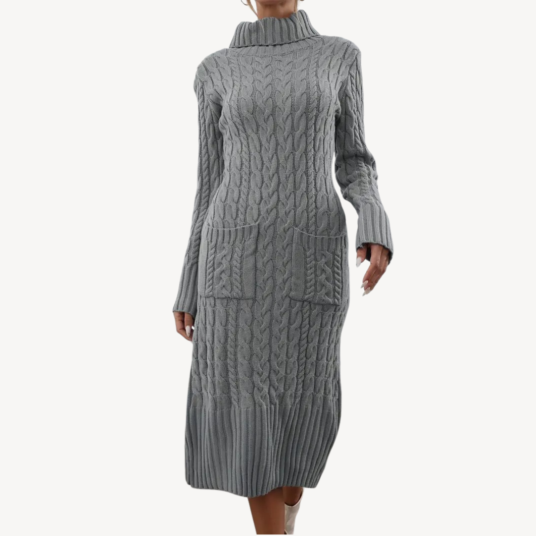 Grey Cable Knit Turtleneck Dress Sutton James