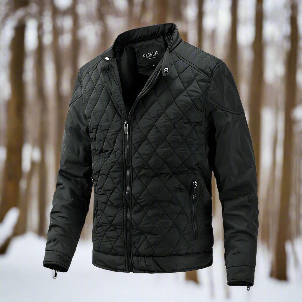Men’s Quilted Jacket – Slim Fit – High Collar – Zip Closure Sutton James