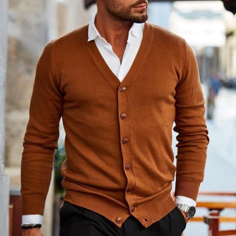 Men’s Cardigan – Soft Knit – Regular Fit – V-Neck – Button Front – Ribbed Trim Sutton James