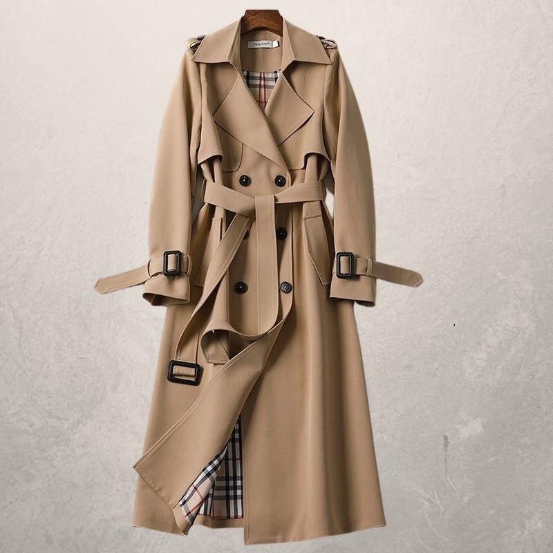 Women’s Trenchcoat – Tailored Fit – Double-Breasted – Belted Waist – Woven Cotton Sutton James