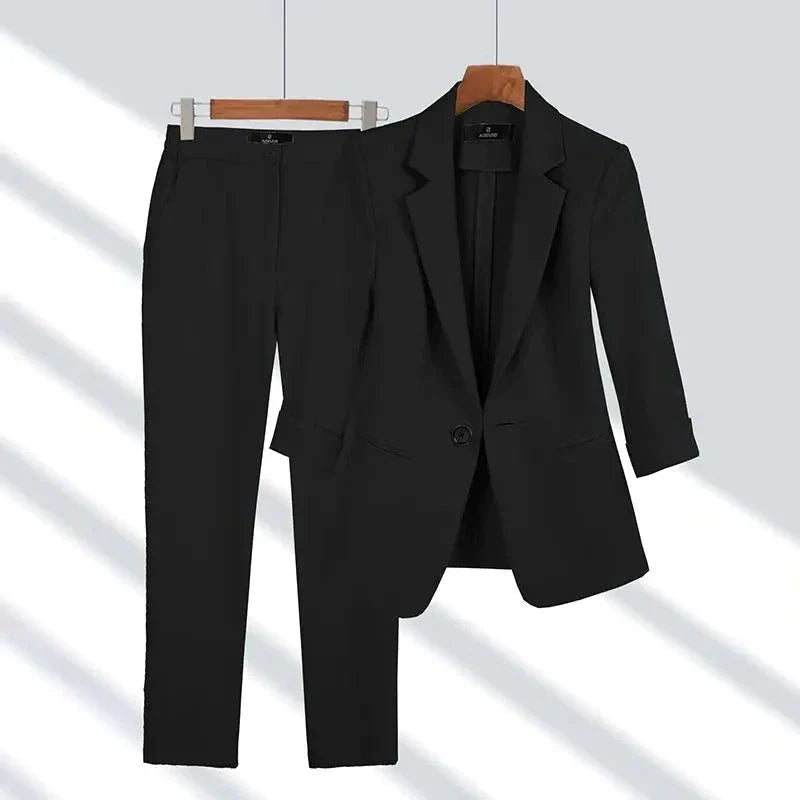 Women's Tailored Suit - Blazer & Trousers - Structured Fit - Single Button - Formal Wear Sutton James