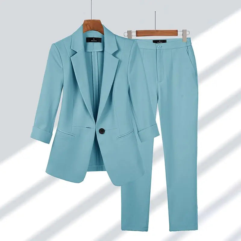 Women's Tailored Suit - Blazer & Trousers - Structured Fit - Single Button - Formal Wear Sutton James