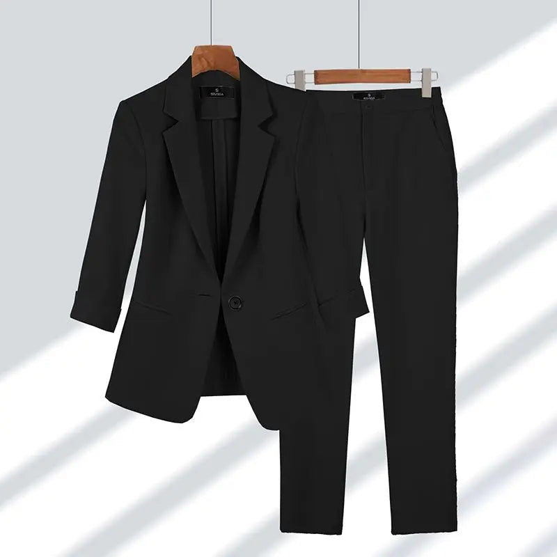 Women's Tailored Suit - Blazer & Trousers - Structured Fit - Single Button - Formal Wear Sutton James