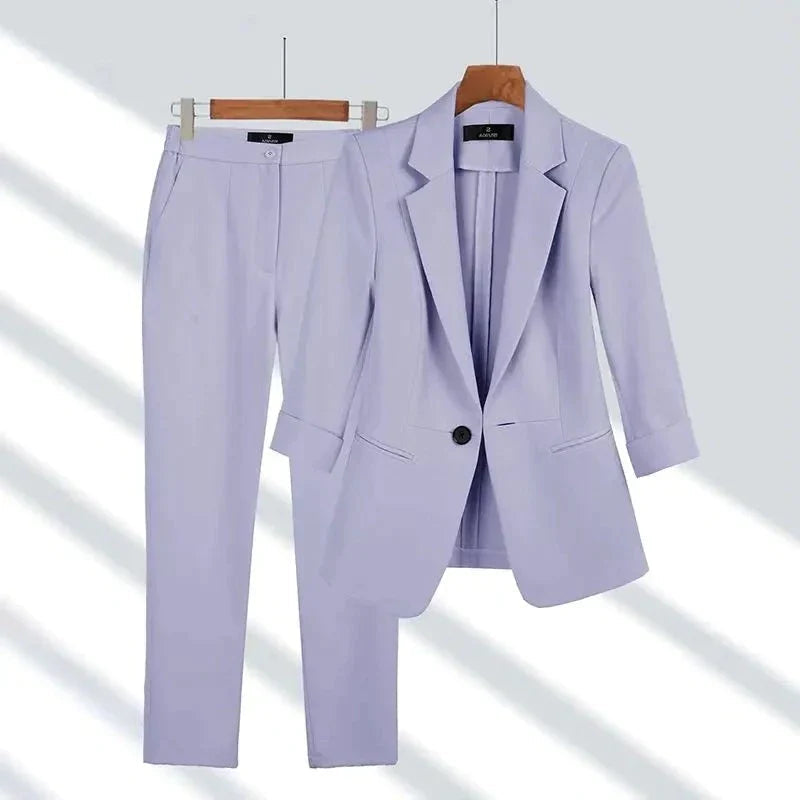 Women's Tailored Suit - Blazer & Trousers - Structured Fit - Single Button - Formal Wear Sutton James