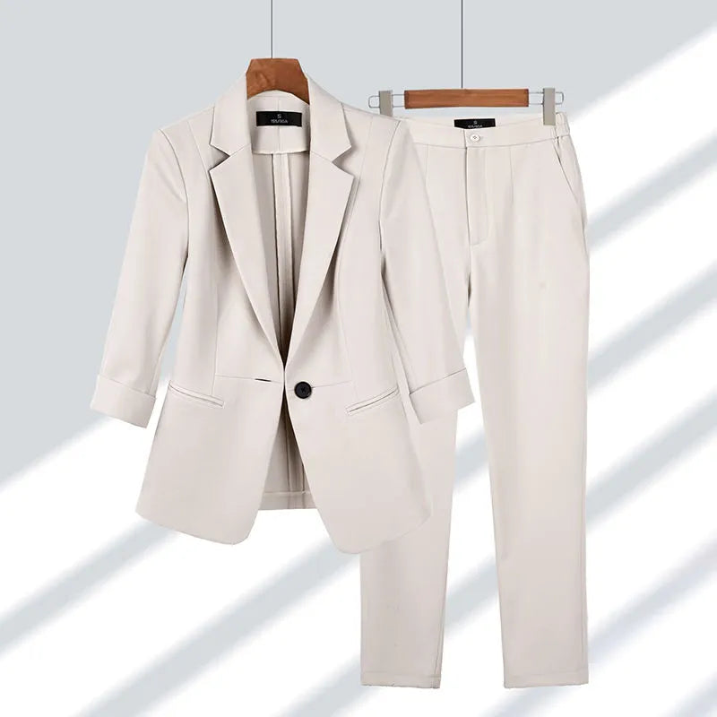 Women's Tailored Suit - Blazer & Trousers - Structured Fit - Single Button - Formal Wear Sutton James