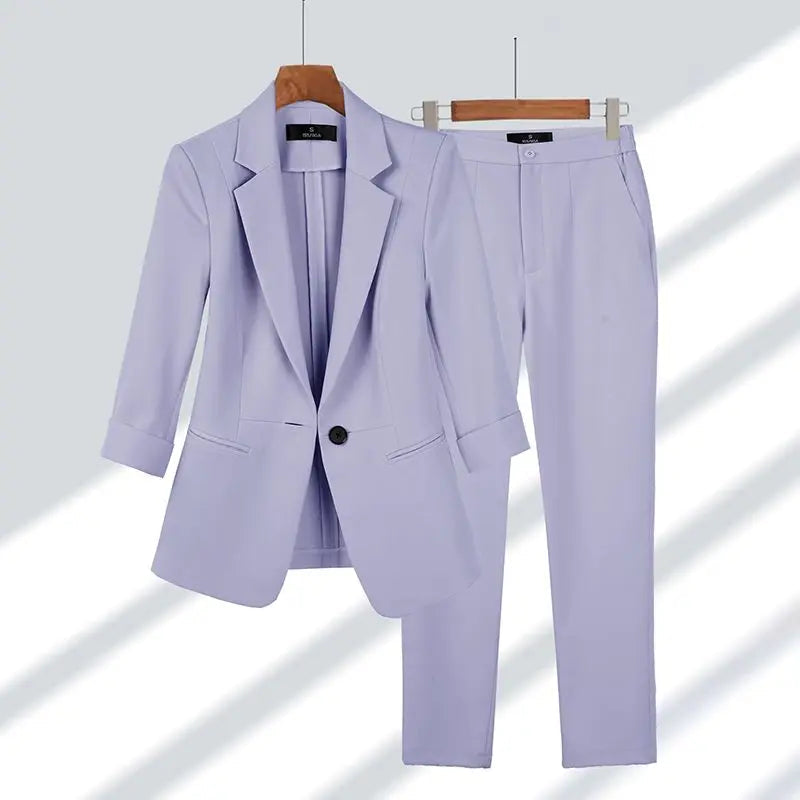 Women's Tailored Suit - Blazer & Trousers - Structured Fit - Single Button - Formal Wear Sutton James