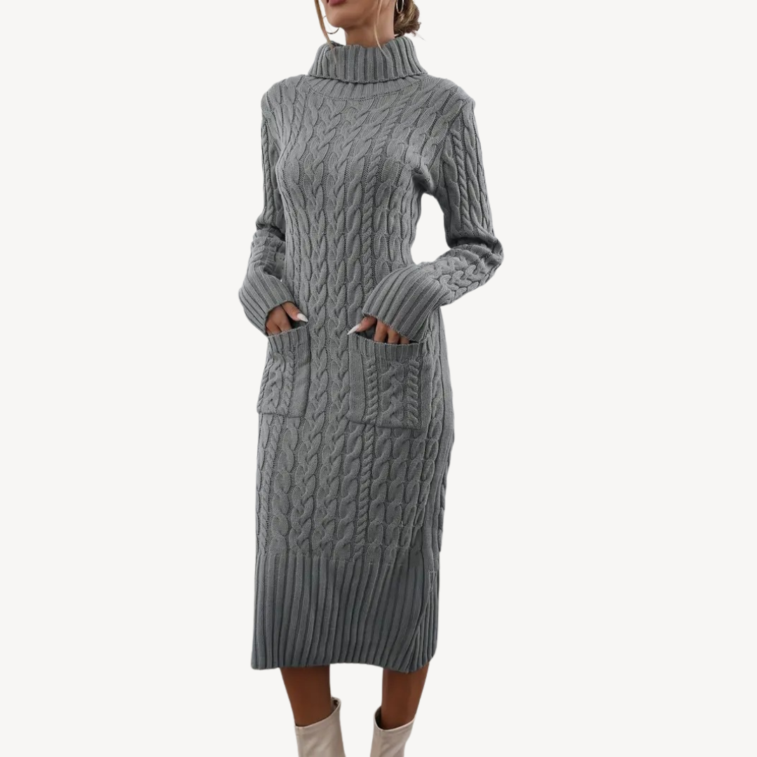 Grey Cable Knit Turtleneck Dress Sutton James