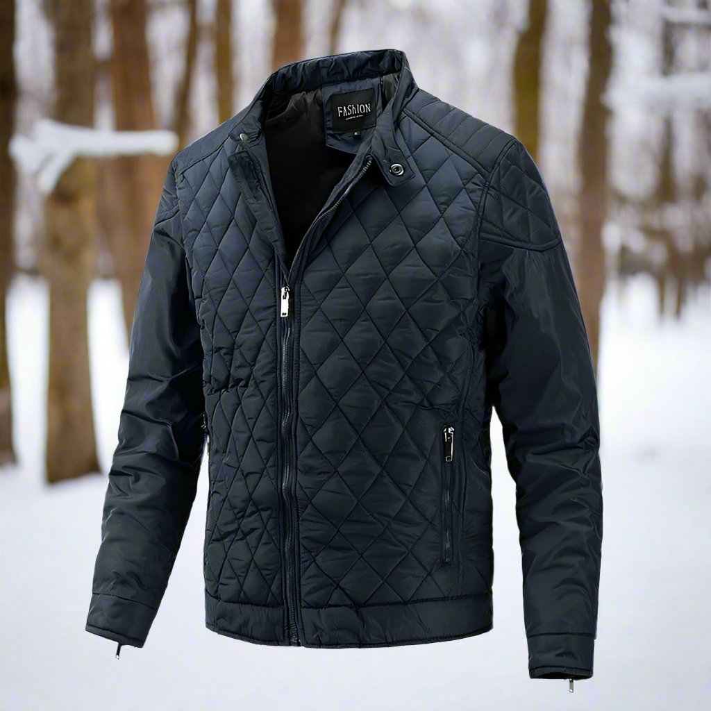 Men’s Quilted Jacket – Slim Fit – High Collar – Zip Closure Sutton James