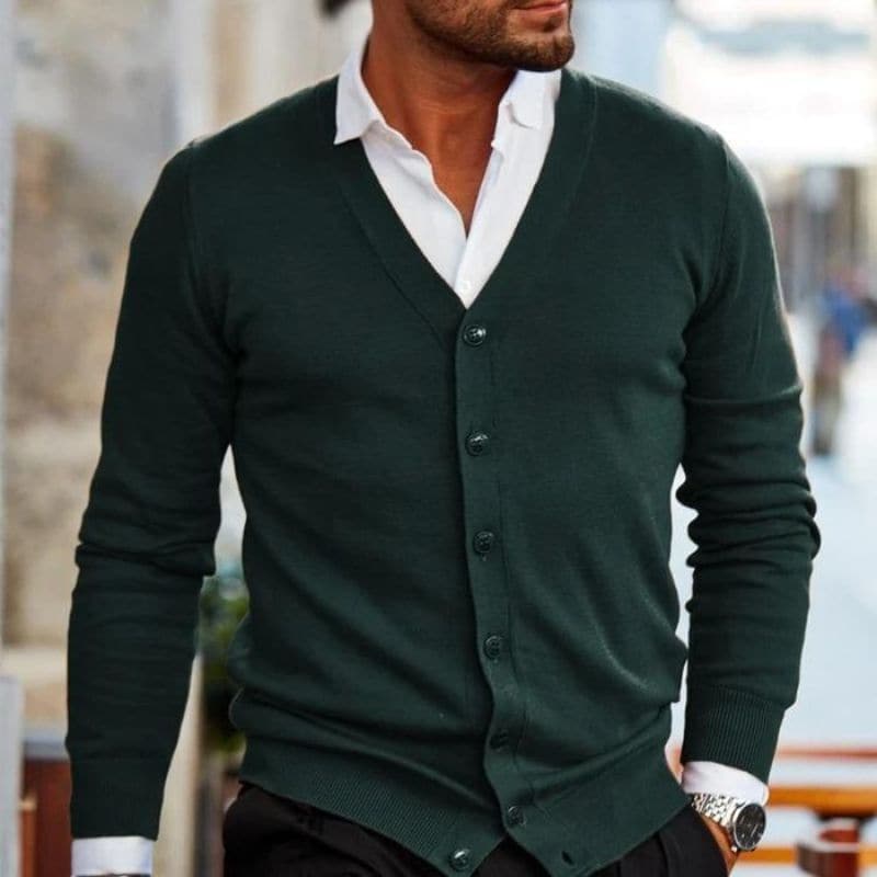 Men’s Cardigan – Soft Knit – Regular Fit – V-Neck – Button Front – Ribbed Trim Sutton James