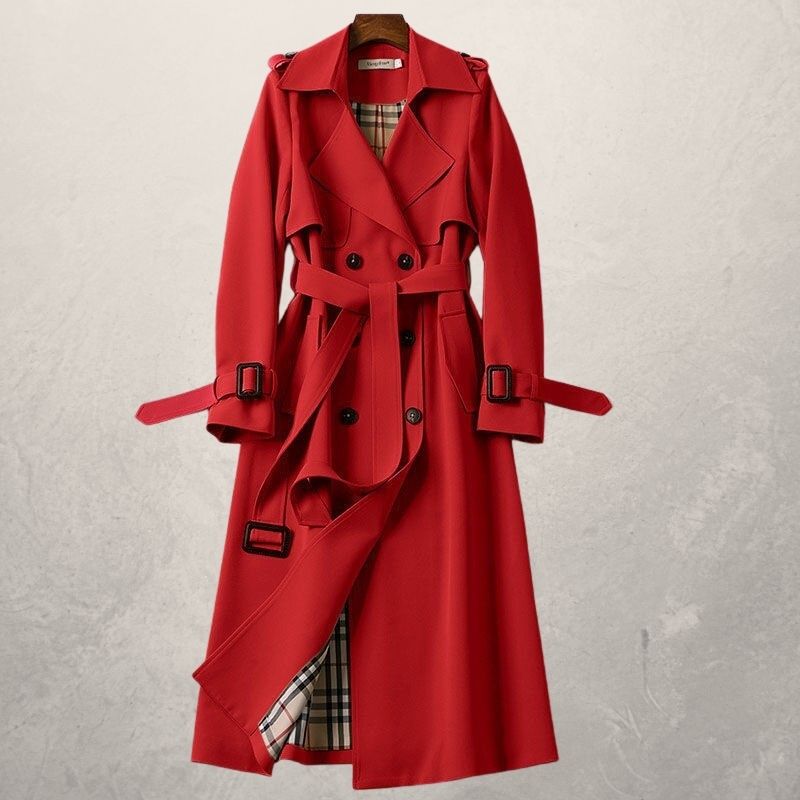 Women’s Trenchcoat – Tailored Fit – Double-Breasted – Belted Waist – Woven Cotton Sutton James