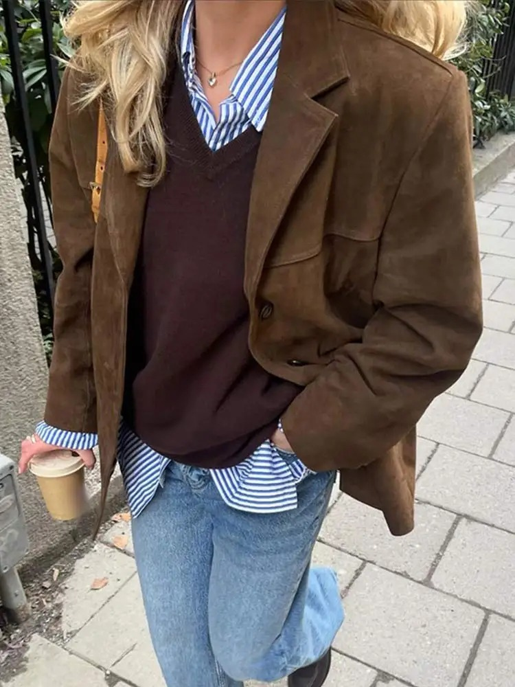 Women's Oversized Brown Suede Trenchcoat with Wide Lapel | Ideal for Autumn/Winter Sutton James