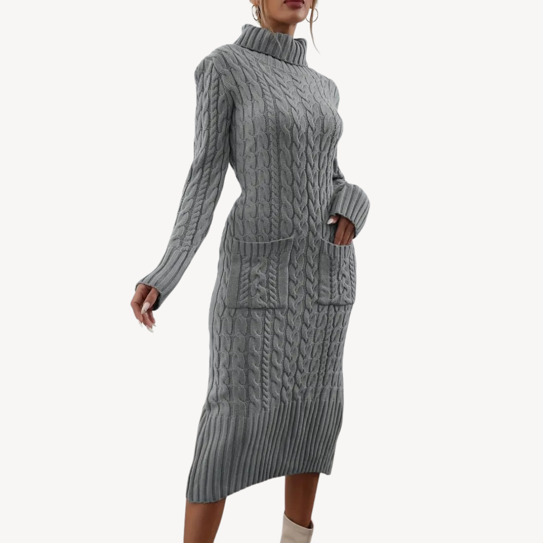 Grey Cable Knit Turtleneck Dress Sutton James