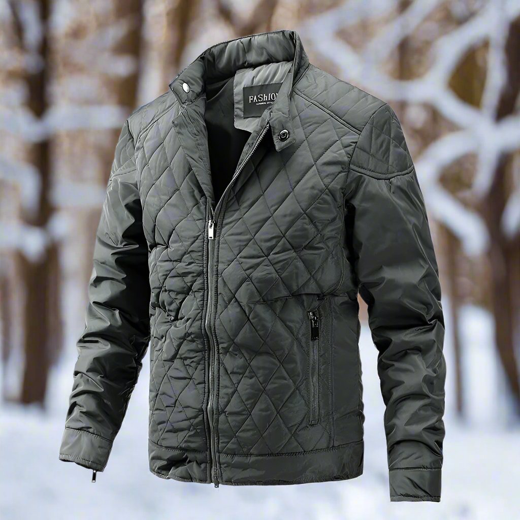 Men’s Quilted Jacket – Slim Fit – High Collar – Zip Closure Sutton James