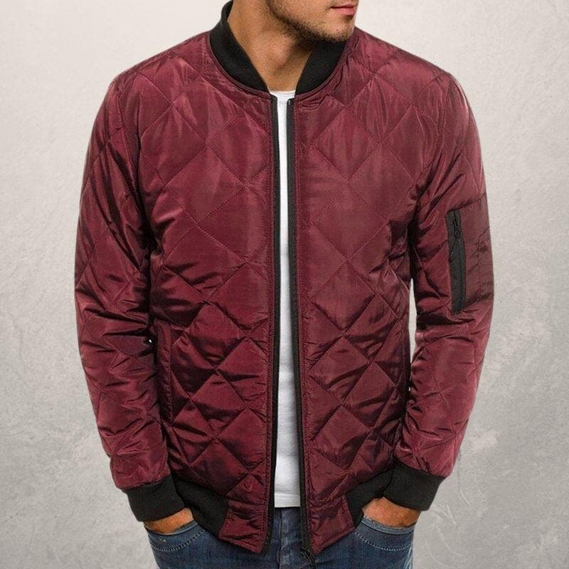 Men’s Bomber Jacket – Quilted Diamond Pattern – Wind Resistant – Ribbed Trim – Utility Pocket Sutton James