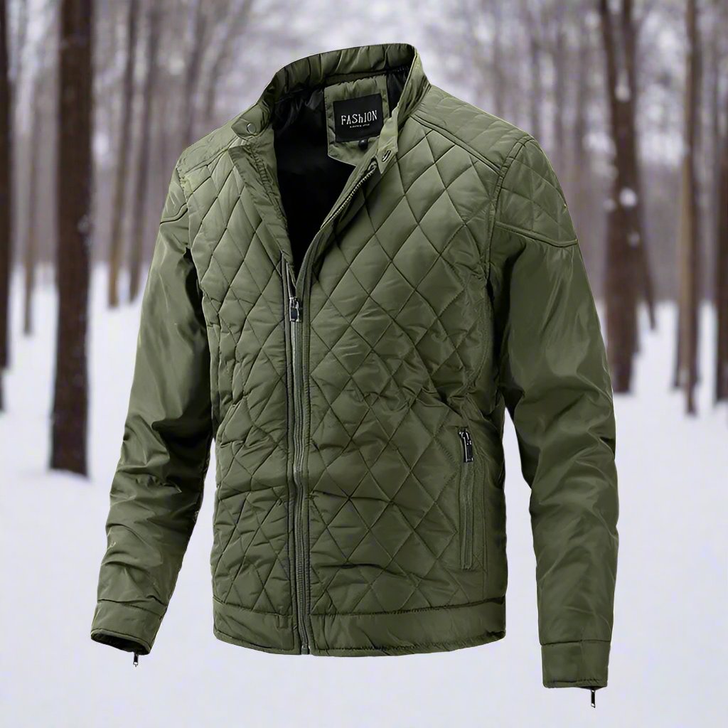 Men’s Quilted Jacket – Slim Fit – High Collar – Zip Closure Sutton James