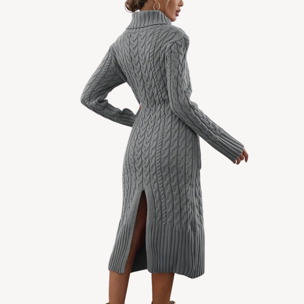 Grey Cable Knit Turtleneck Dress Sutton James