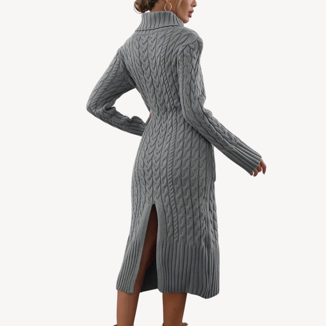 Grey Cable Knit Turtleneck Dress Sutton James