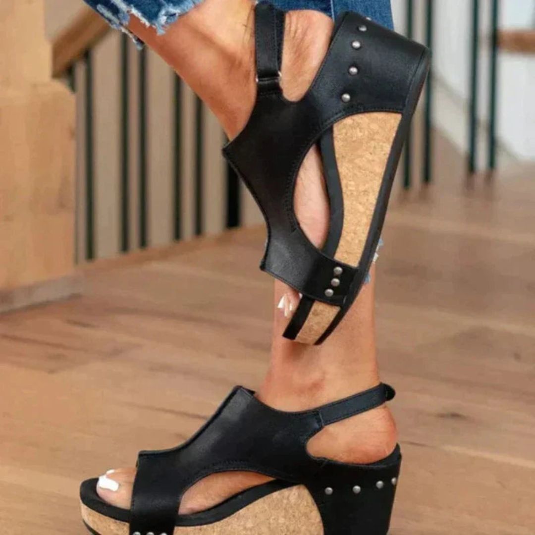 Orthopedic Wedge Sandals Women Black Cork Sutton James