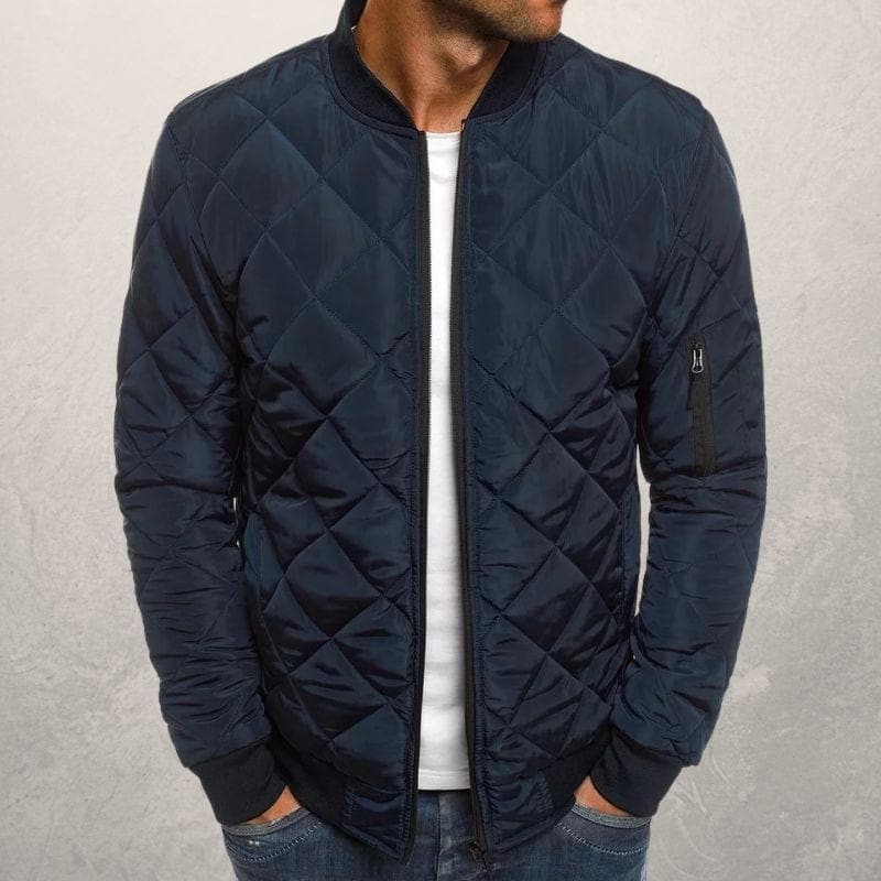 Men’s Bomber Jacket – Quilted Diamond Pattern – Wind Resistant – Ribbed Trim – Utility Pocket Sutton James