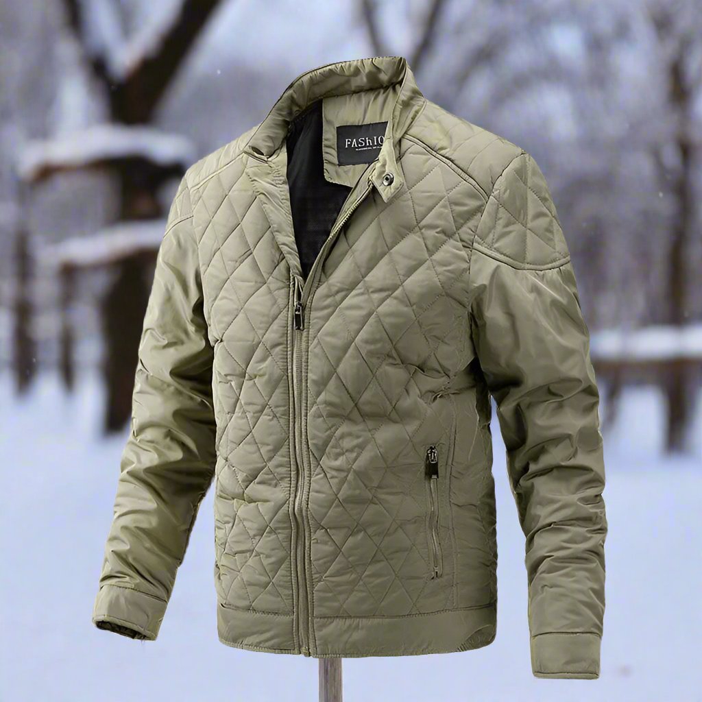 Men’s Quilted Jacket – Slim Fit – High Collar – Zip Closure Sutton James