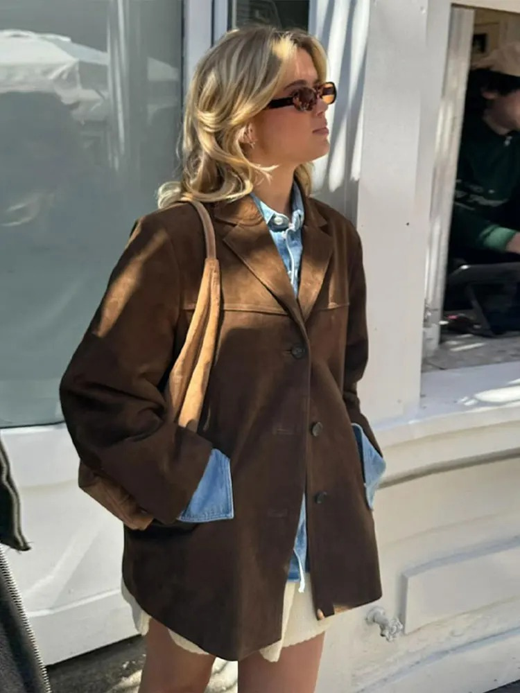 Women's Oversized Brown Suede Trenchcoat with Wide Lapel | Ideal for Autumn/Winter Sutton James