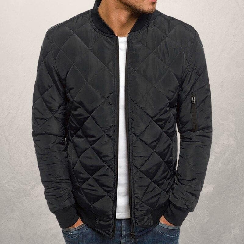 Men’s Bomber Jacket – Quilted Diamond Pattern – Wind Resistant – Ribbed Trim – Utility Pocket Sutton James