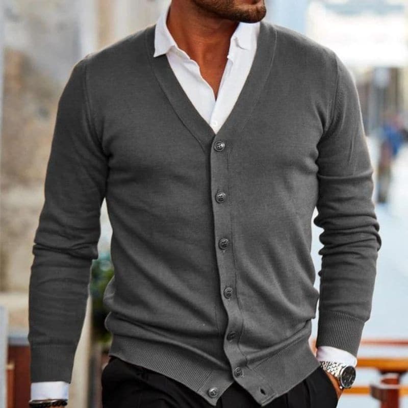 Men’s Cardigan – Soft Knit – Regular Fit – V-Neck – Button Front – Ribbed Trim Sutton James