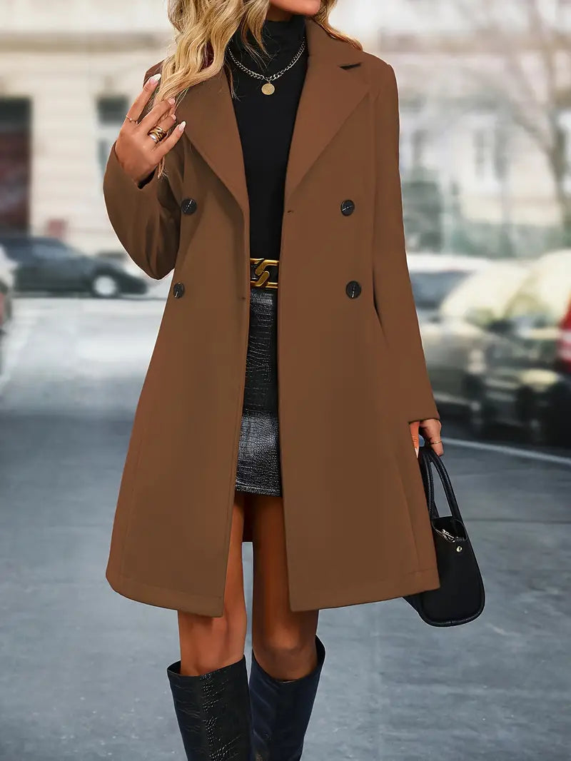 Women's Double-Breasted Trench Coat with Revers Collar Sutton James