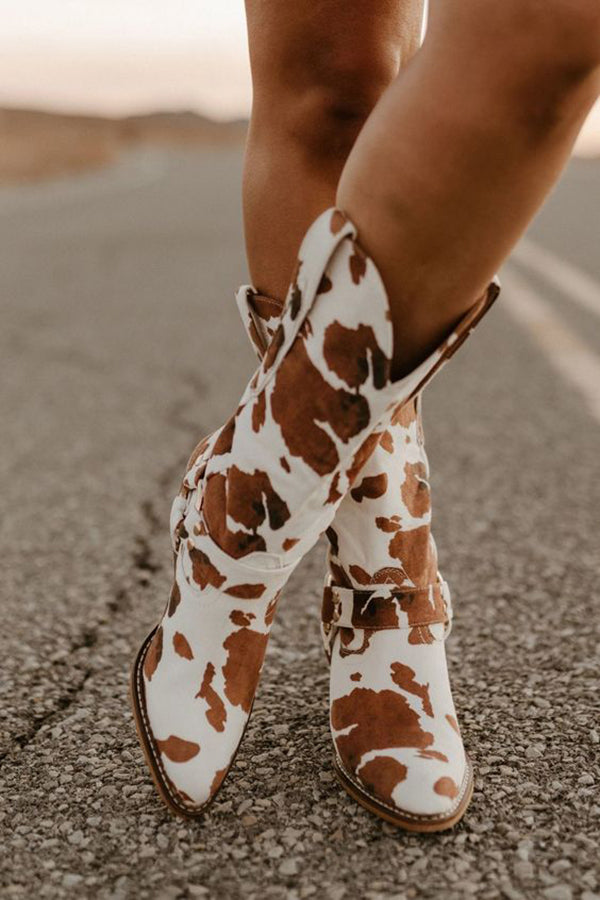 Women's Cow Print Mid-Calf Western Boots – Sutton James Sutton James