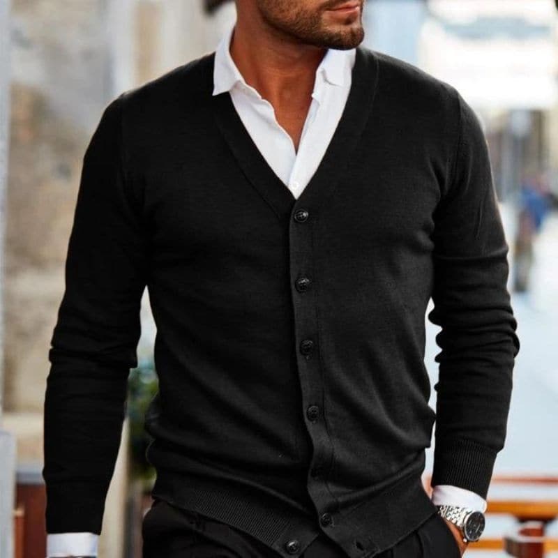 Men’s Cardigan – Soft Knit – Regular Fit – V-Neck – Button Front – Ribbed Trim Sutton James