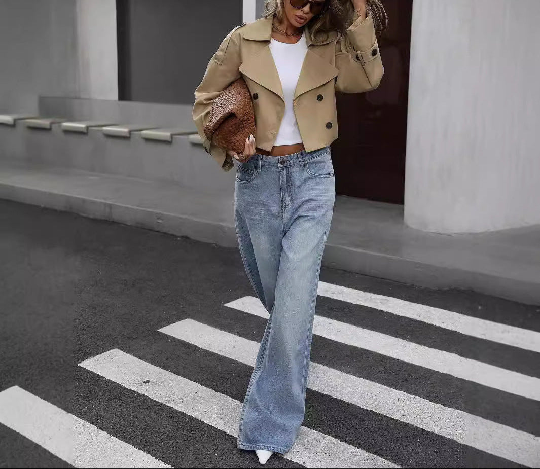 Women's Khaki Crop Trench Coat - Elegant Belt Style Sutton James