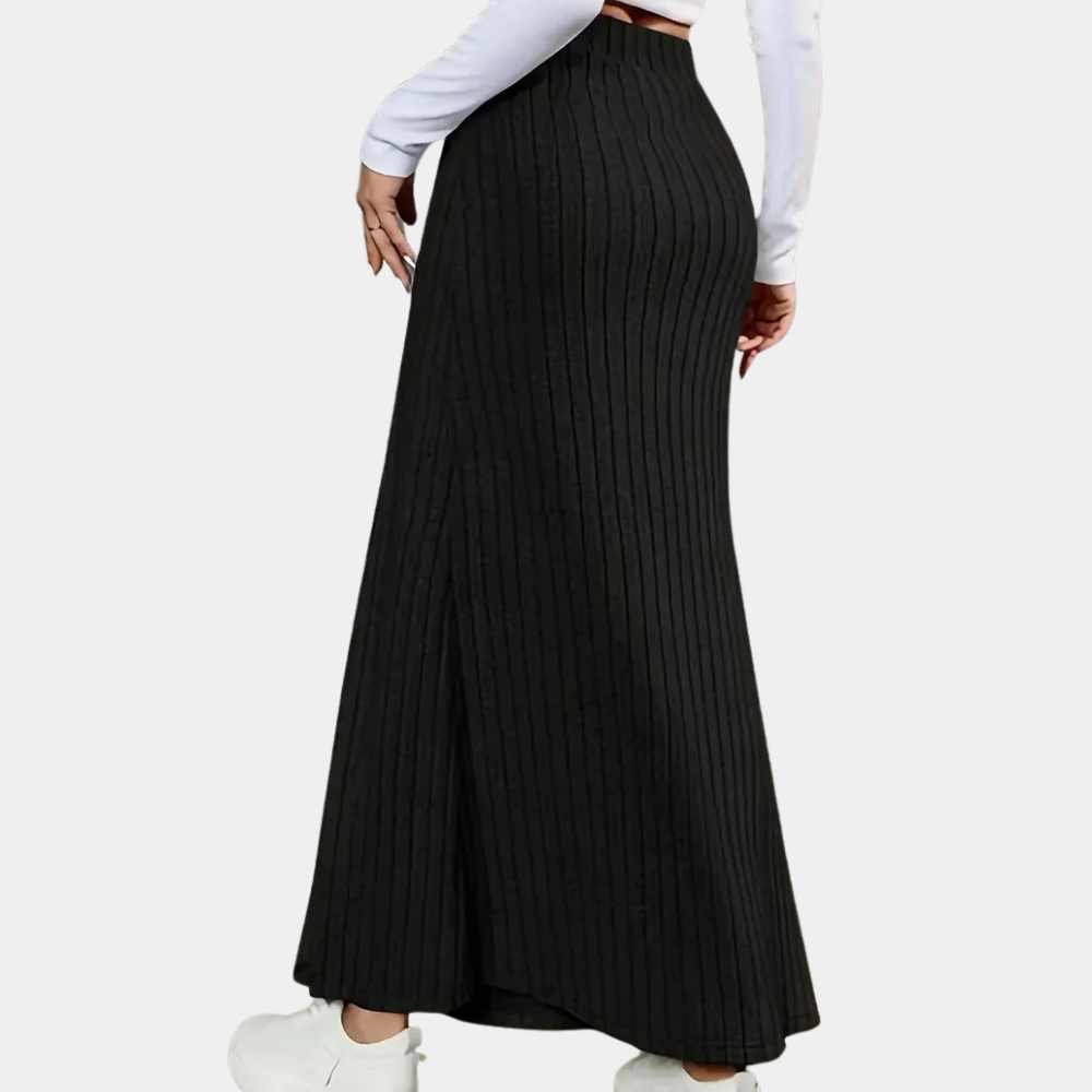 Women's grey Ribbed Maxi Skirt with buttoned slit Sutton James