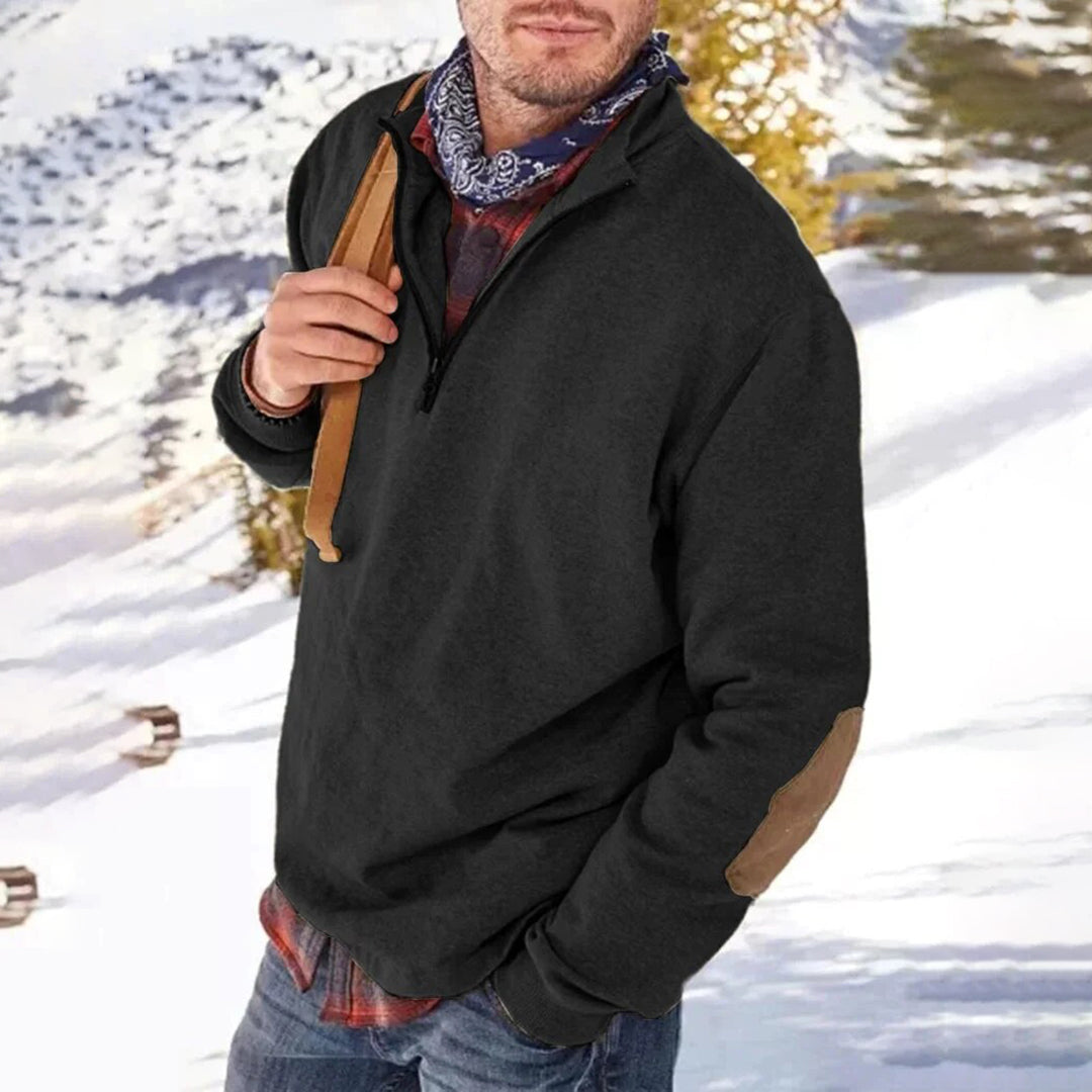 Men’s Casual Sweater – Relaxed Fit – Soft Knit – Half Zip – Elbow Patch Detail Sutton James