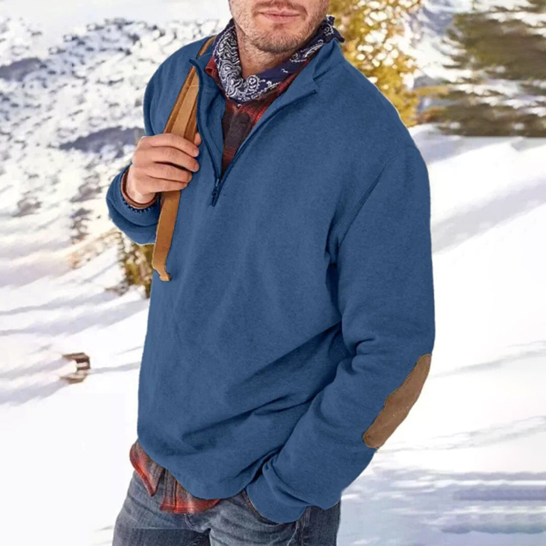 Men’s Casual Sweater – Relaxed Fit – Soft Knit – Half Zip – Elbow Patch Detail Sutton James