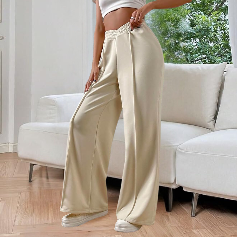 Women's Pleated Wide Leg Joggers - V-Waist Detail Sutton James