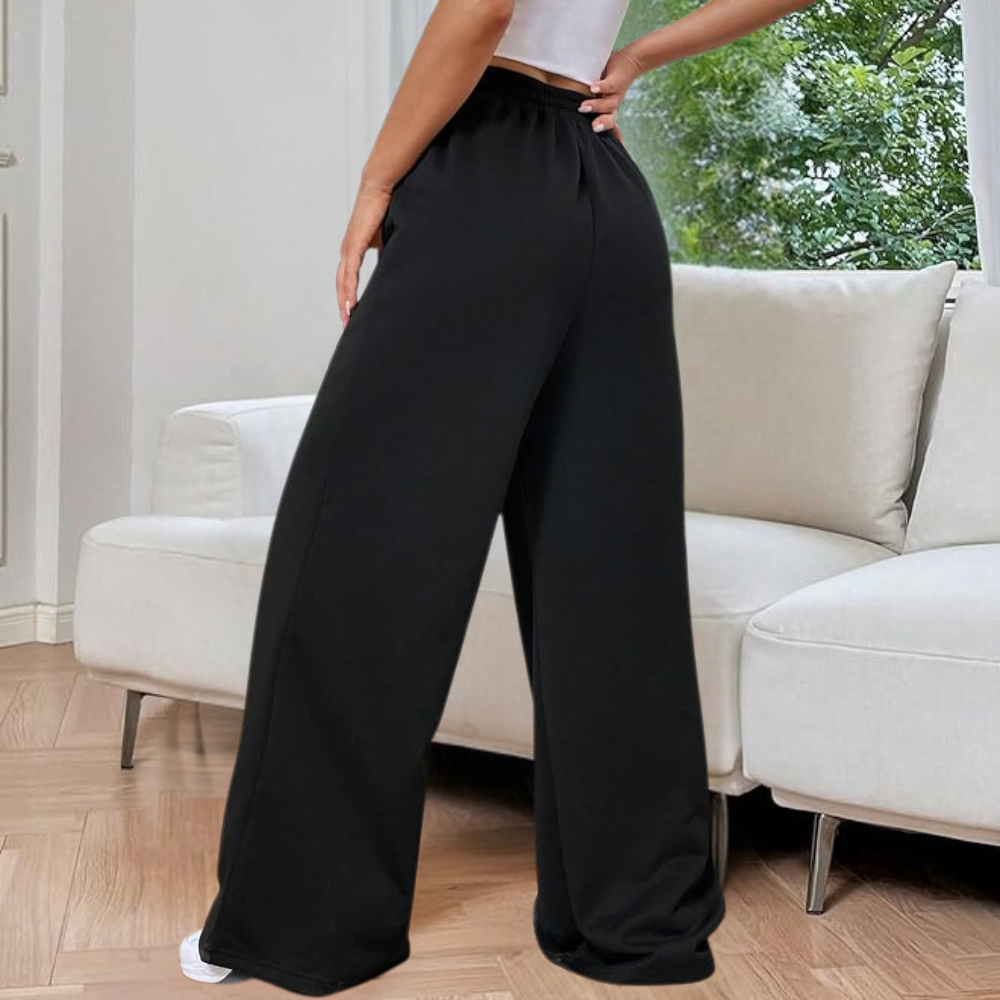 Women's Pleated Wide Leg Joggers - V-Waist Detail Sutton James