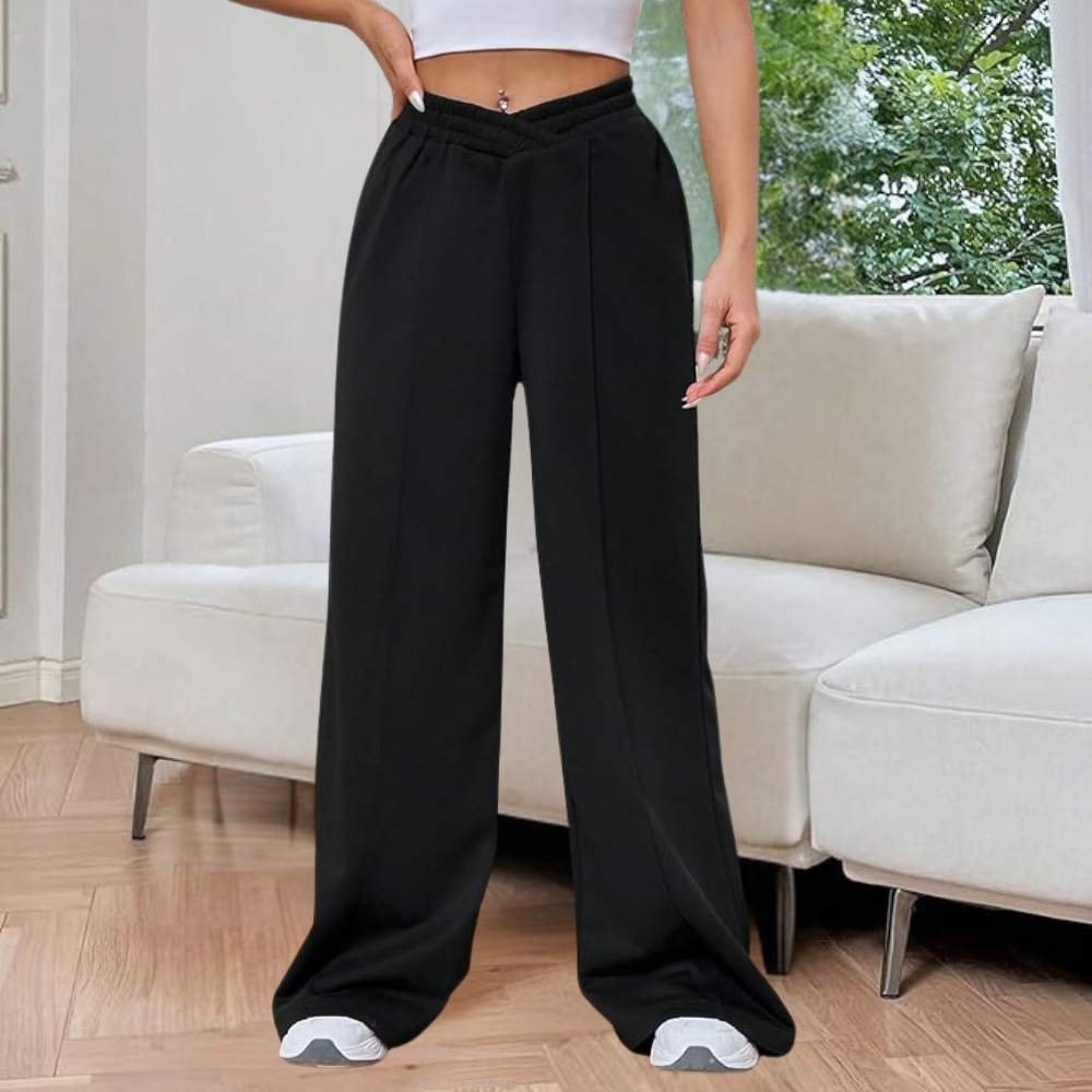 Women's Pleated Wide Leg Joggers - V-Waist Detail Sutton James