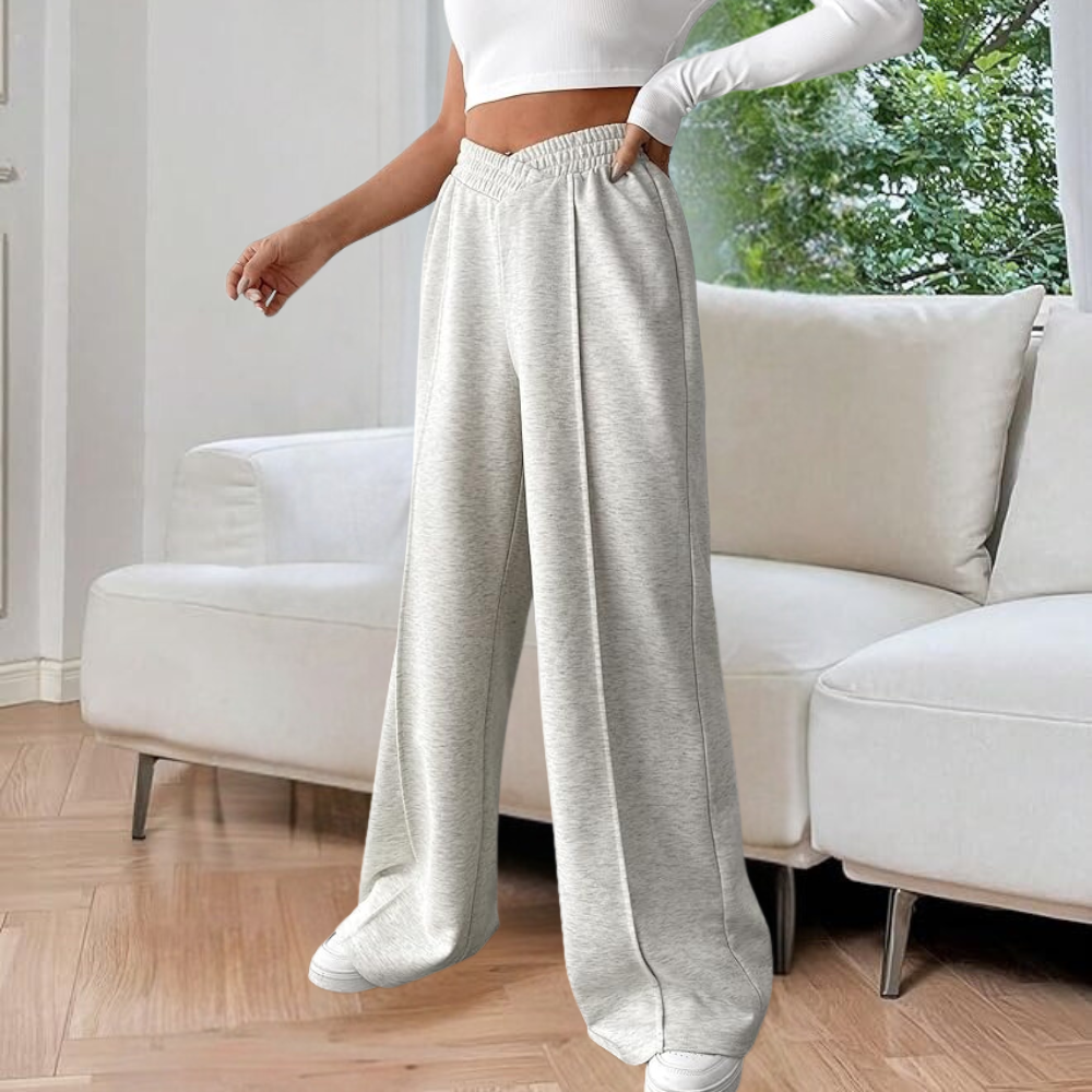 Women's Pleated Wide Leg Joggers - V-Waist Detail Sutton James