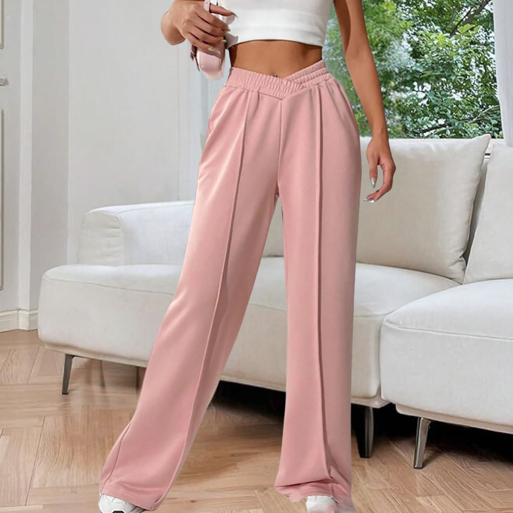 Women's Pleated Wide Leg Joggers - V-Waist Detail Sutton James