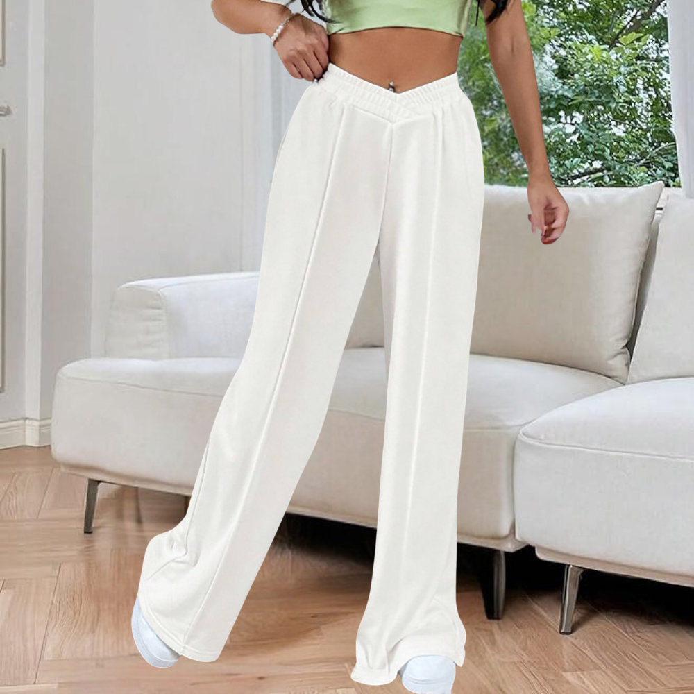 Women's Pleated Wide Leg Joggers - V-Waist Detail Sutton James