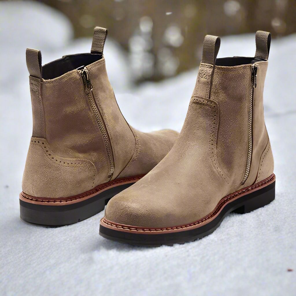 Men’s Chelsea Boots – Snug Fit – Suede-Like Texture – Elastic Sides – Rubber Sole Sutton James