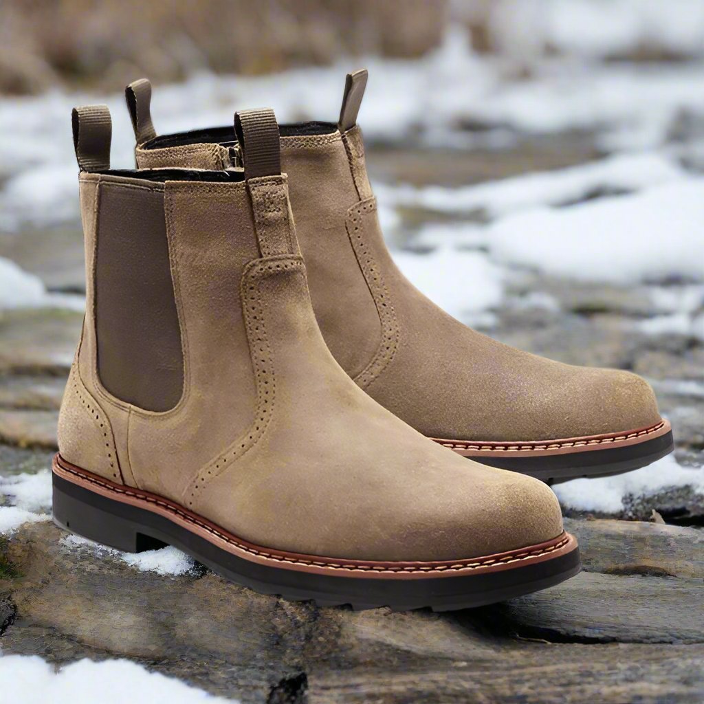 Men’s Chelsea Boots – Snug Fit – Suede-Like Texture – Elastic Sides – Rubber Sole Sutton James