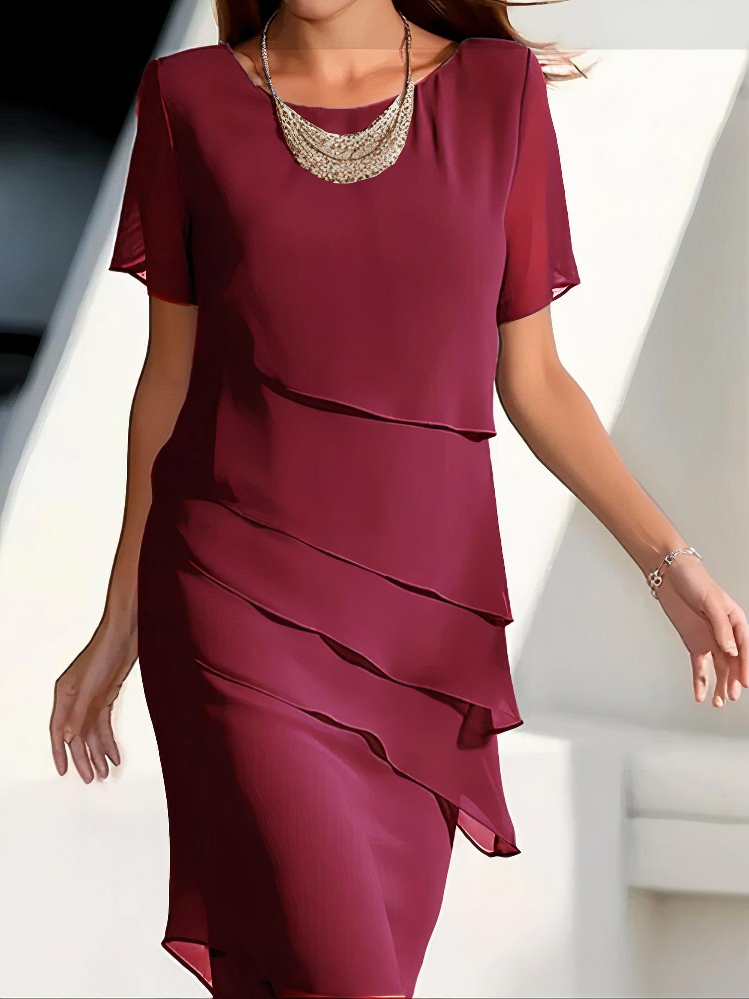 Chiffon Pleated Midi Dress for Women – Elegant Flowy Formal Wear Sutton James
