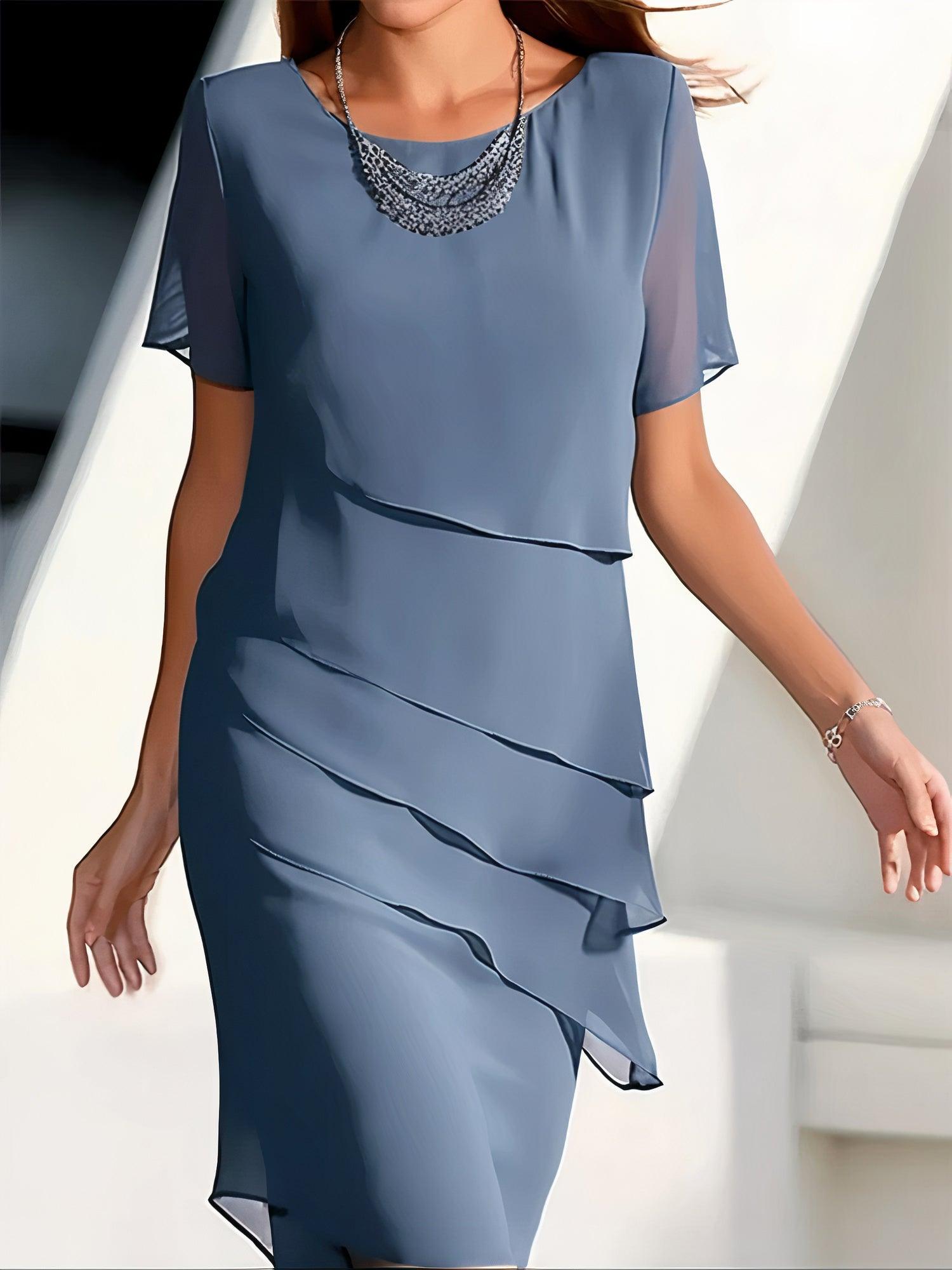 Chiffon Pleated Midi Dress for Women – Elegant Flowy Formal Wear Sutton James